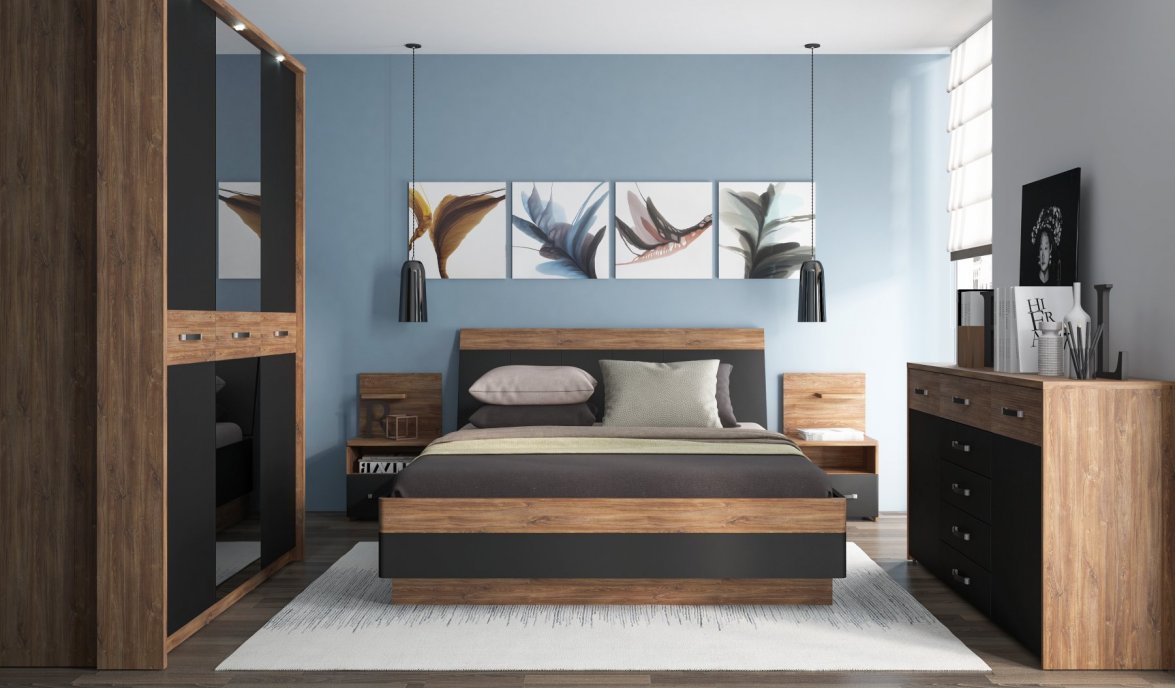 ciemne meble do sypialni